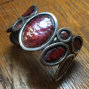 Red Patina Copper and Sterling Silver Bracelet