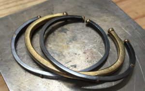 3 Bracelet Set, Oxidized Sterling Silver & 22k Gold