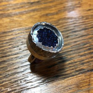 Silver and Blue Druzy Ring
